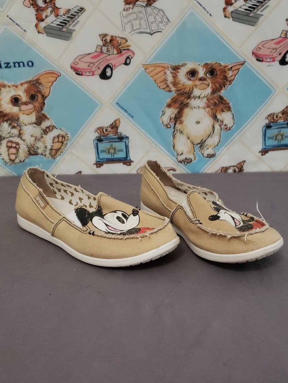 Crocs Beige Mickey Mouse Canvas Slip-On Shoes